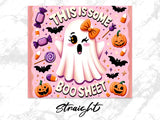Ghost with "This is some boo sheet" text and Halloween motifs.