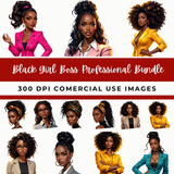 Black Girl Professional Clipart Bundle | 30 PNG 300 DPI Commercial Use