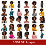 Black Girl Professional Clipart Bundle | 30 PNG 300 DPI Commercial Use
