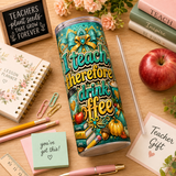 Teacher Tumbler Wrap PNG | I Teach Therefore I Drink Coffee | 20oz Skinny Sublimation Design | Teal & Gold Teacher Gift | Instant Download