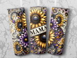 Sunflower Floral Mama Tumbler Wraps, Sunflower Skinny Tumbler Digital Design, Sublimation PNG for 20oz Tumblers, Commercial Use