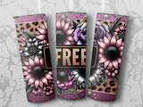 Three tumblers with floral designs and "FREE" text.