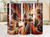 Three tall tumblers with a detailed butterfly and floral pattern.