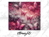 Pink and silver butterflies with sparkling glitter and floral accents.
