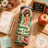 Blooming Where I Teach Tumbler Wrap PNG – Retro Floral 20oz Teacher Sublimation Design