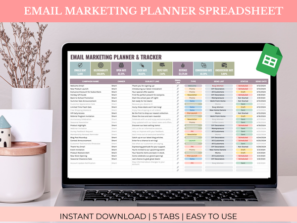 Ultimate Email Marketing Planner & Tracker Spreadsheet