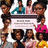Black Girl Professional Clipart Bundle | 30 PNG 300 DPI Commercial Use