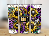 Sunflower and floral pattern with "BOLD" text on a white tumbler.