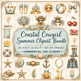 Coastal Cowgirl Summer Clipart Bundle | 85 PNG 300 DPI Commercial Use