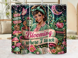 Teacher with "Blooming where I teach" text and whimsical garden elements.
