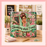 Blooming Where I Teach Tumbler Wrap PNG – Retro Floral 20oz Teacher Sublimation Design