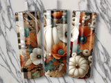 Three tumblers with a fall floral and plaid design.