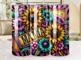 Floral design tumbler with "NAMA" text on a decorative banner.