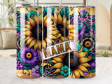 Sunflower and floral design tumbler with "MAMA" text.