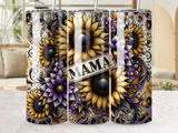 Sunflower Floral Mama Tumbler Wraps, Sunflower Skinny Tumbler Digital Design, Sublimation PNG for 20oz Tumblers, Commercial Use