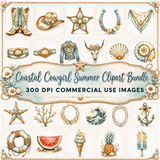 Coastal Cowgirl Summer Clipart Bundle | 85 PNG 300 DPI Commercial Use