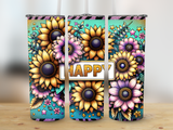 Floral Sunflower Tumbler Wrap, 20oz Skinny Sublimation PNG, Vibrant Flower Design, Digital Download, Commercial Use