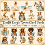 Coastal Cowgirl Summer Clipart Bundle | 85 PNG 300 DPI Commercial Use