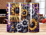Sunflower and leopard print tumbler with "DREAM" text.