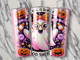 Ghost with glasses, pumpkins, candy corn, and text "THIS IS SOME BOO SHEET".