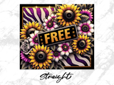 Sunflowers, roses, and purple zebra stripes with "FREE" text.