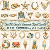Coastal Cowgirl Summer Clipart Bundle | 85 PNG 300 DPI Commercial Use