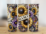 Sunflower and floral pattern tumbler with "MAMA" text in the center.
