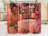 Teacher mode off, then on, with beach and lesson plans, summer theme.