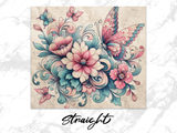 Floral arrangement with butterflies and text "Straight" in cursive.