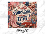 Proudly American since 1776 with cowboy boots, hat, and vintage truck.