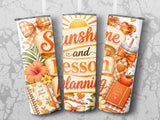 Sunshine and lesson planning tumbler with citrus, floral, and heart designs.