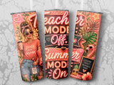Tumbler with "Teacher Mode Off, Summer Mode On" text and teaching graphics.