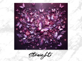 Intricate floral design with swirling butterflies in shades of purple and pink.