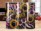 Sunflower and floral pattern tumbler with "FREE" graphic.