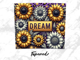 Gold and silver sunflowers with "DREAM" text on a leopard print background.
