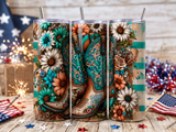 Western Floral 20oz Skinny Tumbler Wrap, Sublimation Design, Sublimation PNG, Floral Boot Printable, Commercial Use