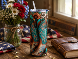 Western Floral 20oz Skinny Tumbler Wrap, Sublimation Design, Sublimation PNG, Floral Boot Printable, Commercial Use