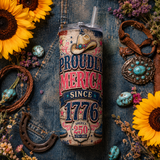 Patriotic Tumbler Wrap PNG | Proudly American Since 1776 | Pink Western America 250 20oz Skinny Sublimation Design | Instant Download