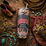Patriotic Tumbler Wrap PNG | Proudly American Since 1776 | Pink Western America 250 20oz Skinny Sublimation Design | Instant Download