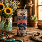 Patriotic Tumbler Wrap PNG | Proudly American Since 1776 | Pink Western America 250 20oz Skinny Sublimation Design | Instant Download