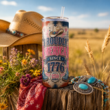 Patriotic Tumbler Wrap PNG | Proudly American Since 1776 | Pink Western America 250 20oz Skinny Sublimation Design | Instant Download