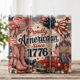 Patriotic Tumbler Wrap PNG | Proudly American Since 1776 | Western Cowgirl 20oz Skinny Sublimation Design | Red Truck | Instant Download