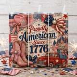 Patriotic Tumbler Wrap PNG | Proudly American Since 1776 | Western Cowgirl 20oz Skinny Sublimation Design | Red Truck | Instant Download