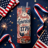 Patriotic Tumbler Wrap PNG | Proudly American Since 1776 | Western Cowgirl 20oz Skinny Sublimation Design | Red Truck | Instant Download