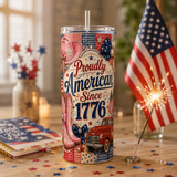 Patriotic Tumbler Wrap PNG | Proudly American Since 1776 | Western Cowgirl 20oz Skinny Sublimation Design | Red Truck | Instant Download