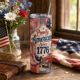 Patriotic Tumbler Wrap PNG | Proudly American Since 1776 | Western Cowgirl 20oz Skinny Sublimation Design | Red Truck | Instant Download
