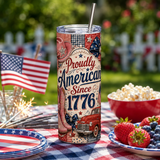 Patriotic Tumbler Wrap PNG | Proudly American Since 1776 | Western Cowgirl 20oz Skinny Sublimation Design | Red Truck | Instant Download