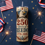 America 250 Tumbler Wrap PNG | 250 Years of Freedom | Patriotic Eagle 20oz Skinny Sublimation Design | 1776-2026 | Instant Download