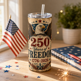 America 250 Tumbler Wrap PNG | 250 Years of Freedom | Patriotic Eagle 20oz Skinny Sublimation Design | 1776-2026 | Instant Download