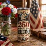 America 250 Tumbler Wrap PNG | 250 Years of Freedom | Patriotic Eagle 20oz Skinny Sublimation Design | 1776-2026 | Instant Download